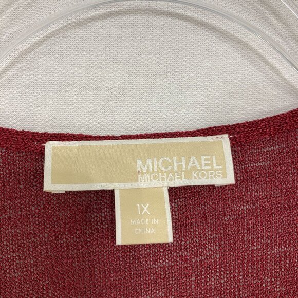 Michael Michael Kors 1X Dark Red Open Front Long Light Cardigan Office Preppy - Picture 2 of 9